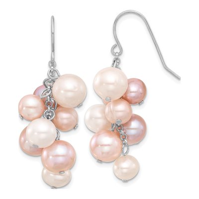 Sterling Silver Freshwater Cultured Pearl Multicolor Dangle Earrings