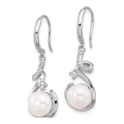 Sterling Silver Freshwater Cultured Pearl & CZ Dangle Earrings – view 2