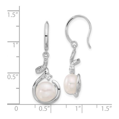 Sterling Silver Freshwater Cultured Pearl & CZ Dangle Earrings – view 4