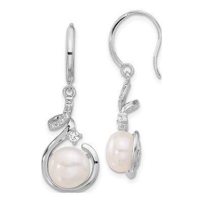 Sterling Silver Freshwater Cultured Pearl & CZ Dangle Earrings