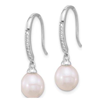 Sterling Silver Freshwater Cultured Pearl & CZ Dangle Earrings – view 2