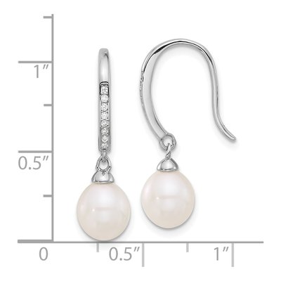 Sterling Silver Freshwater Cultured Pearl & CZ Dangle Earrings – view 4