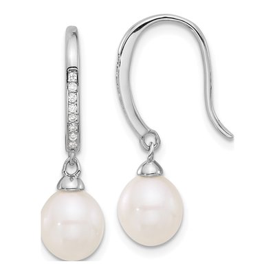 Sterling Silver Freshwater Cultured Pearl & CZ Dangle Earrings