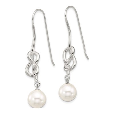 Sterling Silver Simulated Pearl Knot Glass Dangle Earrings – view 2