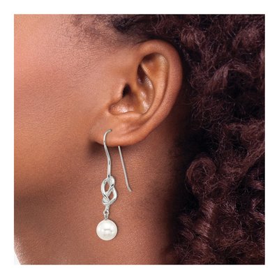 Sterling Silver Simulated Pearl Knot Glass Dangle Earrings – view 3