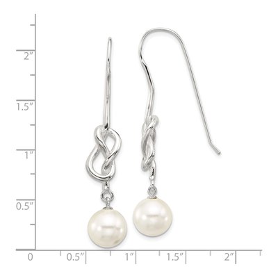 Sterling Silver Simulated Pearl Knot Glass Dangle Earrings – view 4