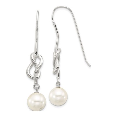 Sterling Silver Simulated Pearl Knot Glass Dangle Earrings