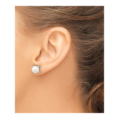 Sterling Silver Round Simulated Pearl & CZ Twisted Stud Earrings – view 3
