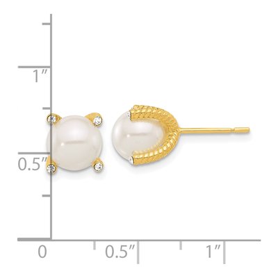 Gold-Plated Sterling Silver Round Simulated Pearl & CZ Twisted Stud Earrings – view 4