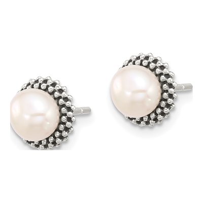 Sterling Silver Simulated Pearl Button Stud Earrings – view 2