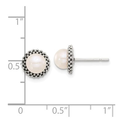 Sterling Silver Simulated Pearl Button Stud Earrings – view 4