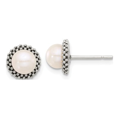 Sterling Silver Simulated Pearl Button Stud Earrings