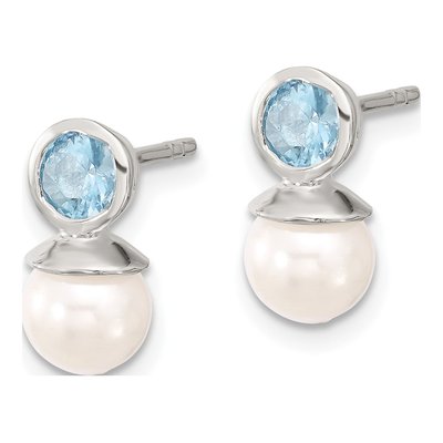 Sterling Silver Simulated Pearl & CZ Glass Dangle Earrings – view 2