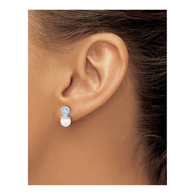 Sterling Silver Simulated Pearl & CZ Glass Dangle Earrings – view 3