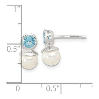 Sterling Silver Simulated Pearl & CZ Glass Dangle Earrings – view 4