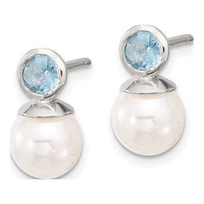 Sterling Silver Simulated Pearl & CZ Glass Dangle Earrings – view 2