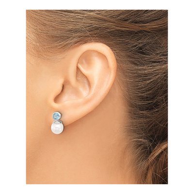 Sterling Silver Simulated Pearl & CZ Glass Dangle Earrings – view 3