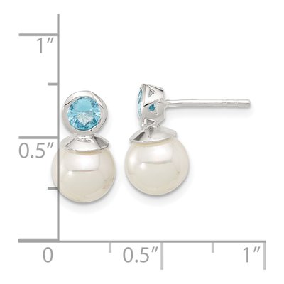 Sterling Silver Simulated Pearl & CZ Glass Dangle Earrings – view 4