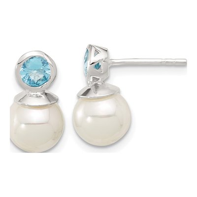 Sterling Silver Simulated Pearl & CZ Glass Dangle Earrings