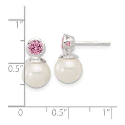 Sterling Silver Pink CZ & Glass Pearl Drop Earrings – view 4