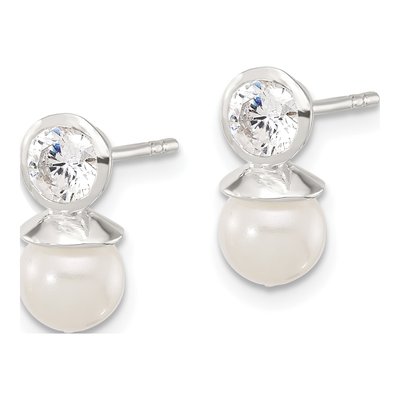 Sterling Silver Simulated Pearl & CZ Glass Dangle Earrings – view 2