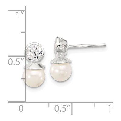 Sterling Silver Simulated Pearl & CZ Glass Dangle Earrings – view 4