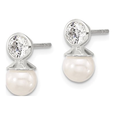Sterling Silver Simulated Pearl & CZ Glass Dangle Earrings – view 2
