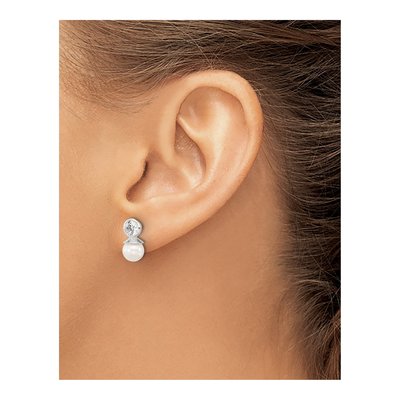 Sterling Silver Simulated Pearl & CZ Glass Dangle Earrings – view 3