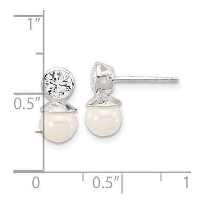 Sterling Silver Simulated Pearl & CZ Glass Dangle Earrings – view 4