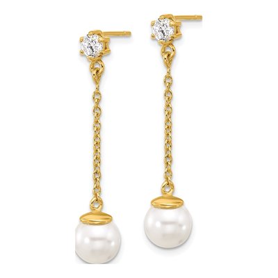 Gold-Plated Sterling Silver Simulated Pearl & CZ Dangle Earrings – view 2