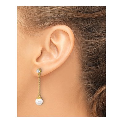 Gold-Plated Sterling Silver Simulated Pearl & CZ Dangle Earrings – view 3