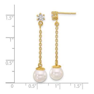 Gold-Plated Sterling Silver Simulated Pearl & CZ Dangle Earrings – view 4