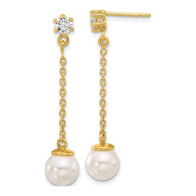 Gold-Plated Sterling Silver Simulated Pearl & CZ Dangle Earrings