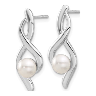 Sterling Silver Simulated Pearl Glass Twist Dangle Earrings – view 2