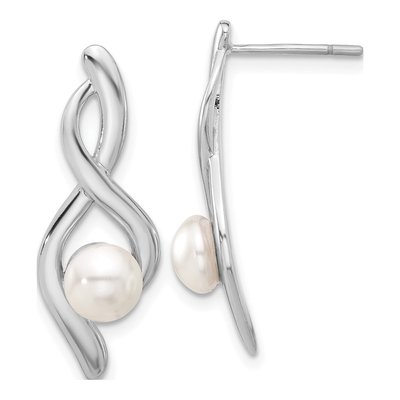 Sterling Silver Simulated Pearl Glass Twist Dangle Earrings