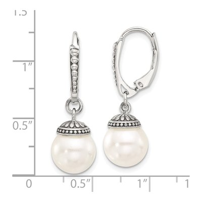 Sterling Silver Simulated Pearl Leverback Earrings – view 4