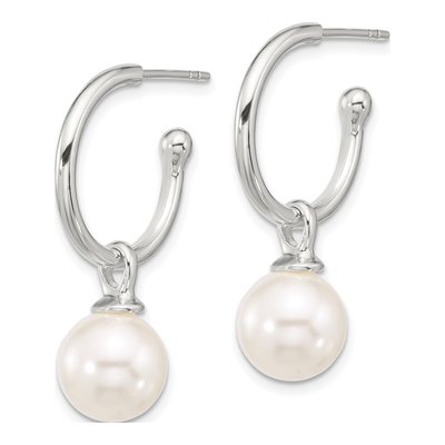 Sterling Silver 33mm Simulated Pearl Glass C- Hoop Earrings – view 2