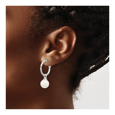 Sterling Silver 33mm Simulated Pearl Glass C- Hoop Earrings – view 3
