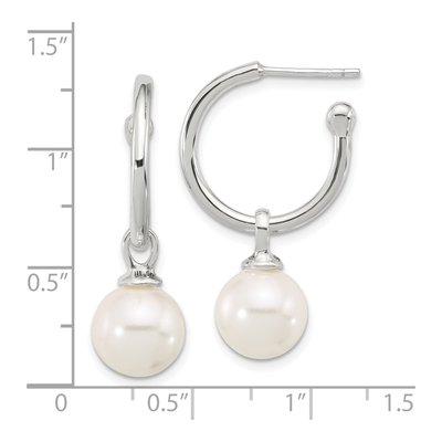 Sterling Silver 33mm Simulated Pearl Glass C- Hoop Earrings – view 4