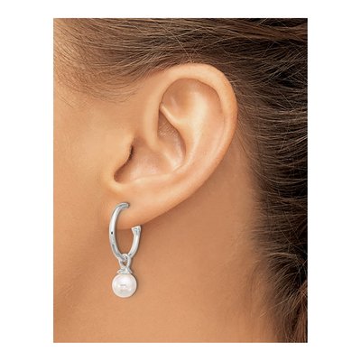 Sterling Silver 33mm Simulated Pearl Glass C- Hoop Earrings – view 3
