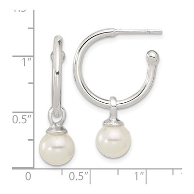 Sterling Silver 33mm Simulated Pearl Glass C- Hoop Earrings – view 4