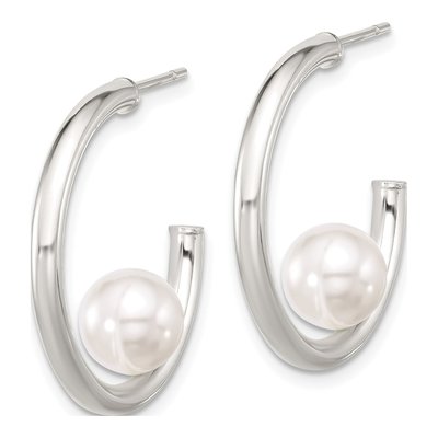 Sterling Silver 25mm Simulated Pearl C- Hoop Earrings – view 2