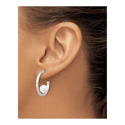 Sterling Silver 25mm Simulated Pearl C- Hoop Earrings – view 3