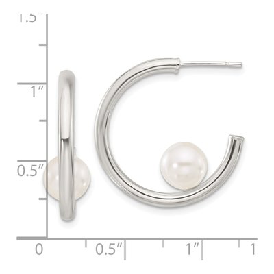 Sterling Silver 25mm Simulated Pearl C- Hoop Earrings – view 4