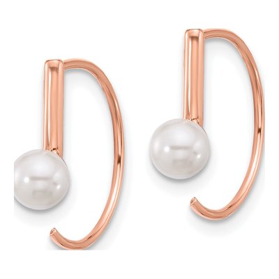 Rose Gold-Plated Sterling Silver Simulated Pearl Threader Earrings – view 2