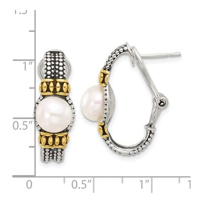 Sterling Silver Simulated Pearl Antiqued Omega Clip Dangle Earrings – view 4