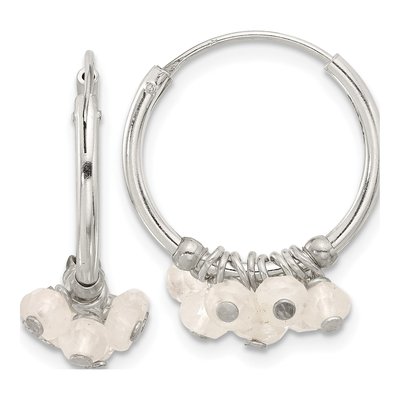 Sterling Silver 21mm Moonstone Beaded Hoop Earrings