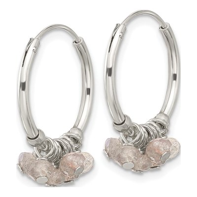 Sterling Silver 21mm Labradorite Beaded Hoop Earrings – view 3