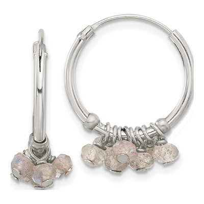 Sterling Silver 21mm Labradorite Beaded Hoop Earrings