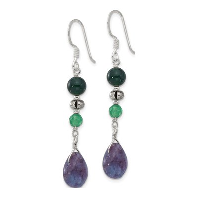 Sterling Silver Aventurine Fluorite Quartz Dangle Earrings – view 3